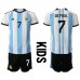 Cheap Argentina Rodrigo de Paul #7 Home Football Kit Children World Cup 2022 Short Sleeve (+ pants)